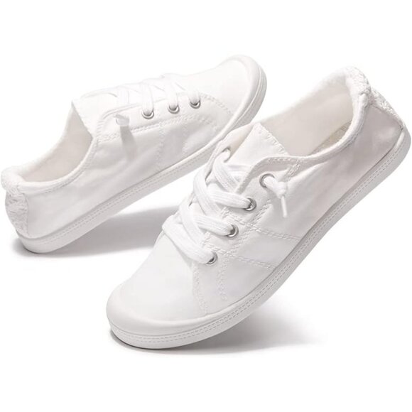 Beneker Size 7 Sneakers Womens White Canvas Low Top Round Toe Adjustable Pull-On - Picture 11 of 12
